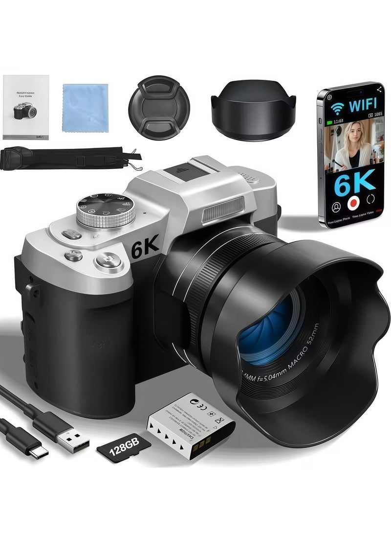 6K Digital Camera for Photography and Video Autofocus Anti-Shake 84MP YouTube Vlogging Camera 3'' 180° Flip Screen with Flash - Image 1